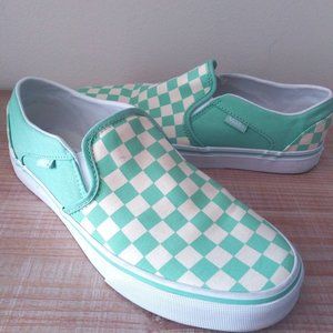 VANS checkerboard slip on shoes - 9- Mint color/White background